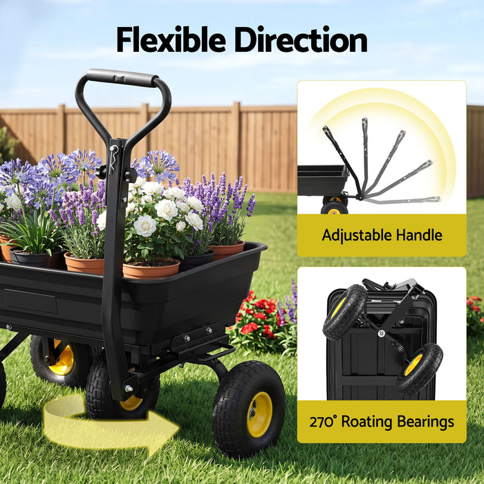 Gardeon Garden Cart Dump Utility Wagon 270kg 2in1 Handle Tractor Trolley 110L with 10in Tyres