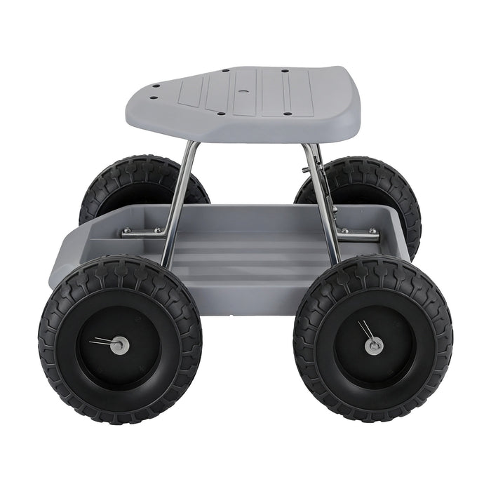 Gardeon Garden Cart Seat with Wheels, Rolling Work Stool with Tool Storage Tray, 440lbs (200kg) Heavy Duty Capacity Garden Stool for Outdoor Yard Work, Car Detailing, and Garage Maintenance, Grey/Black