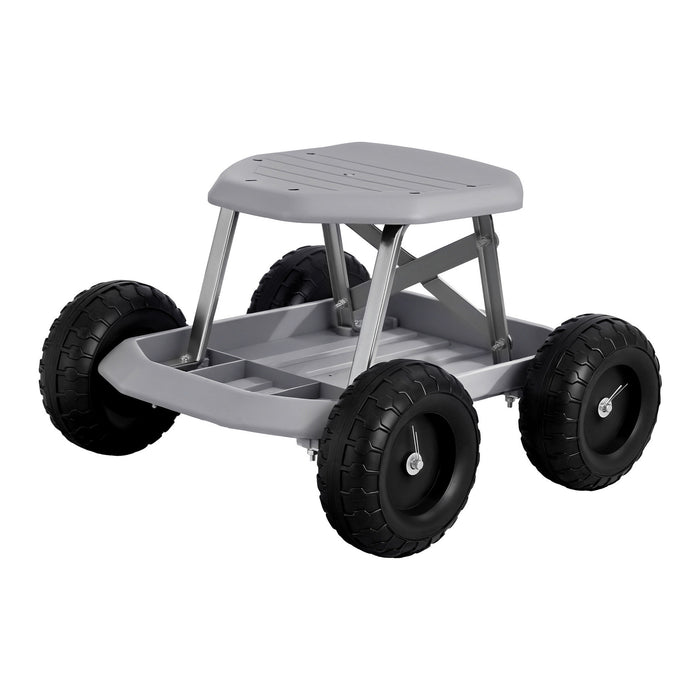 Gardeon Garden Cart Seat with Wheels, Rolling Work Stool with Tool Storage Tray, 440lbs (200kg) Heavy Duty Capacity Garden Stool for Outdoor Yard Work, Car Detailing, and Garage Maintenance, Grey/Black
