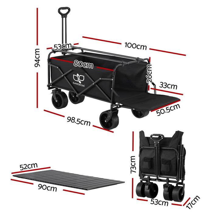 Gardeon Folding Camping Wagon Heavy Duty Utility Cart with Tailgate Table 150L