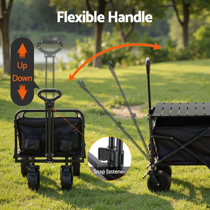 Gardeon Folding Camping Wagon Heavy Duty Utility Cart with Tailgate Table 150L