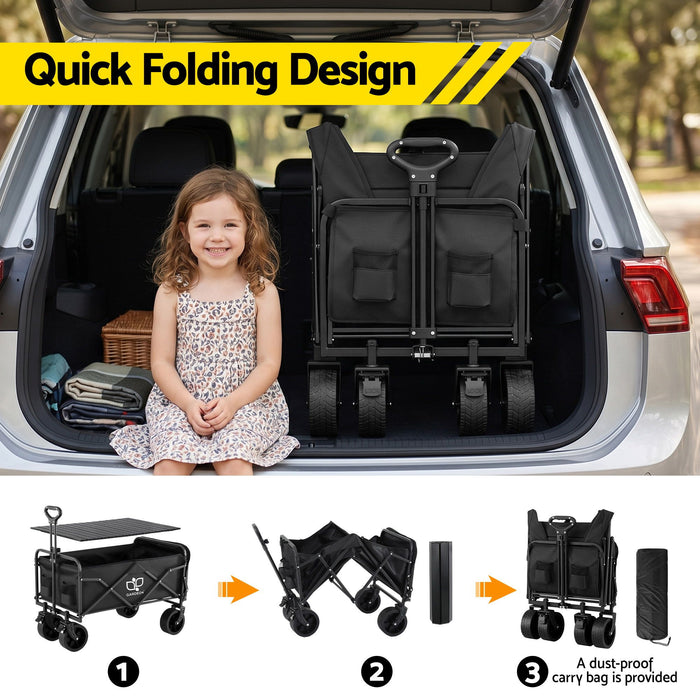 Gardeon Folding Camping Wagon Heavy Duty Utility Cart with Tailgate Table 150L