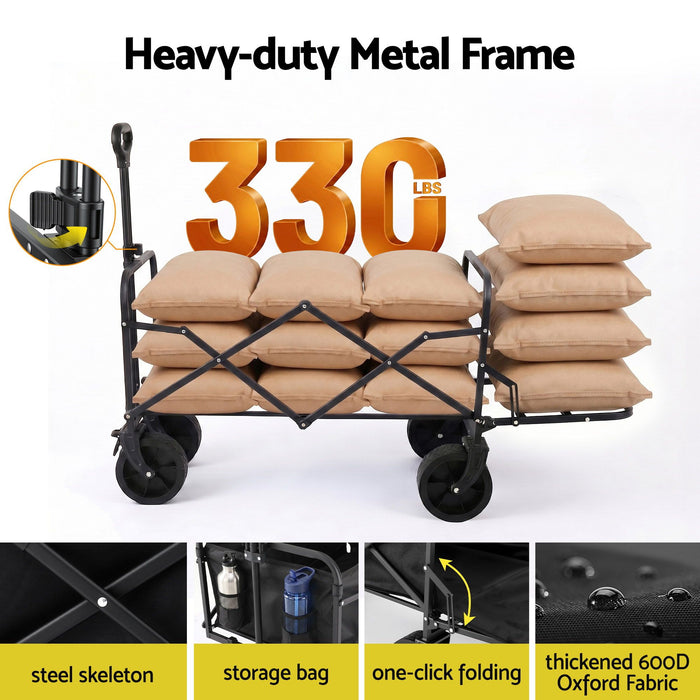 Gardeon Folding Camping Wagon Heavy Duty Utility Cart with Tailgate Table 150L