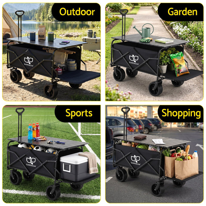 Gardeon Folding Camping Wagon Heavy Duty Utility Cart with Tailgate Table 150L