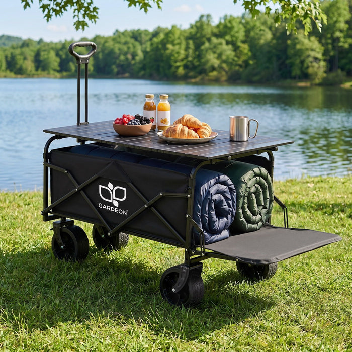 Gardeon Folding Camping Wagon Heavy Duty Utility Cart with Tailgate Table 150L