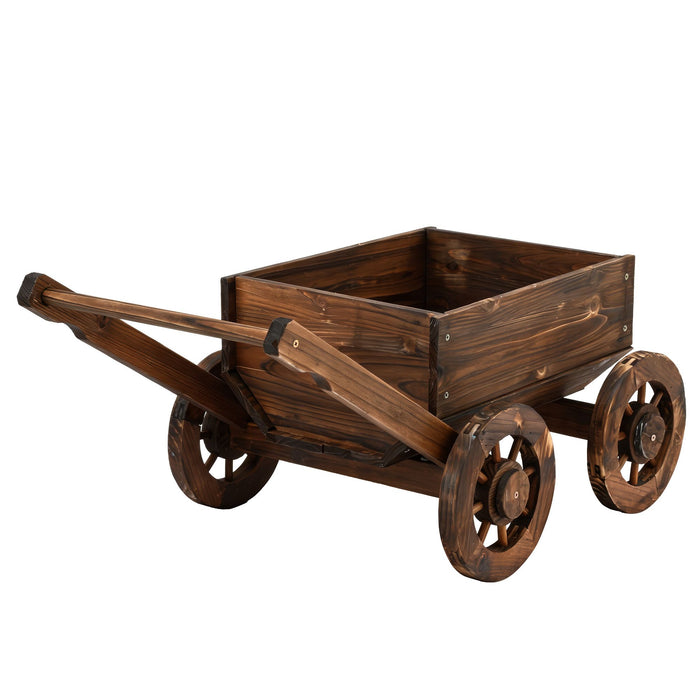 Gardeon Wooden Planter Cart Garden Decor Plant Stand Flower Fir Wood Wagon Wheels L
