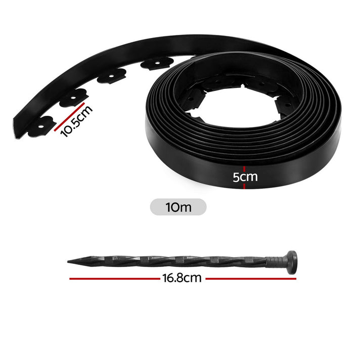 Green Fingers Garden Edging 5CM x 10M Border Support Landscape Edge Black X2