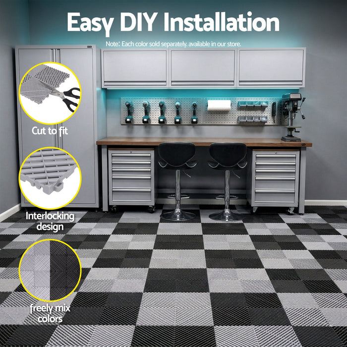 Giantz 20PCS Garage Floor Tiles Interlocking Drainage Non-Slip Tiles Heavy Duty for Workshop Grey