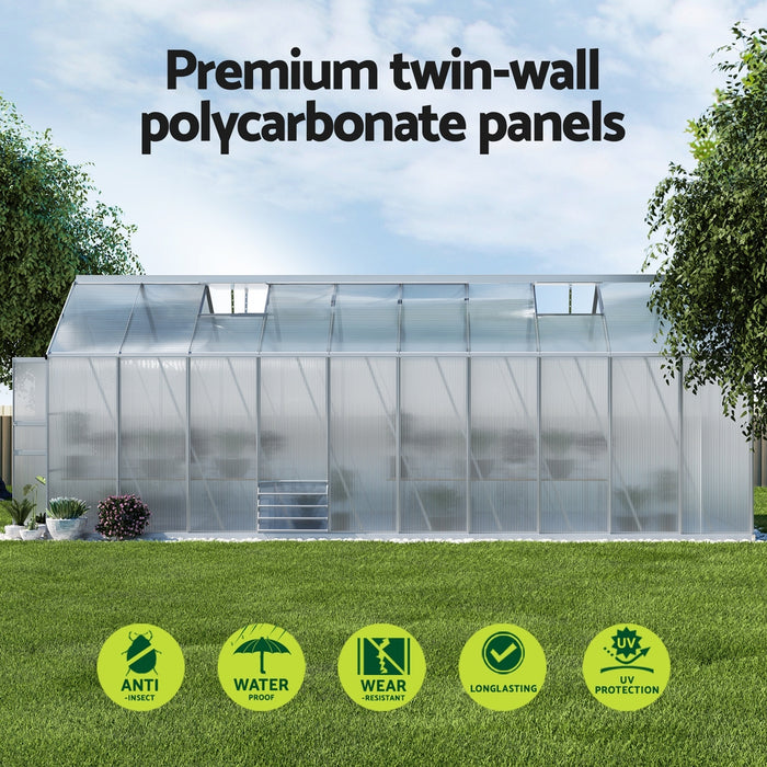 Green Fingers Greenhouse 6.03x2.44x2.68M Double Doors Aluminium Green House Garden Shed
