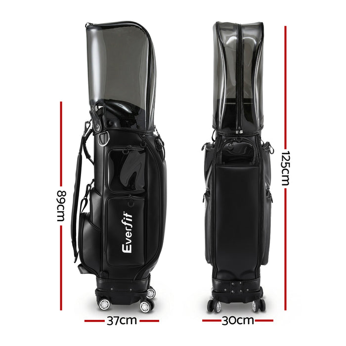 Everfit Golf Cart Bag Rolling Buggy Club Organiser Synthetic Leather Black