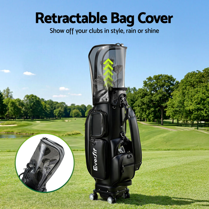 Everfit Golf Cart Bag Rolling Buggy Club Organiser Synthetic Leather Black
