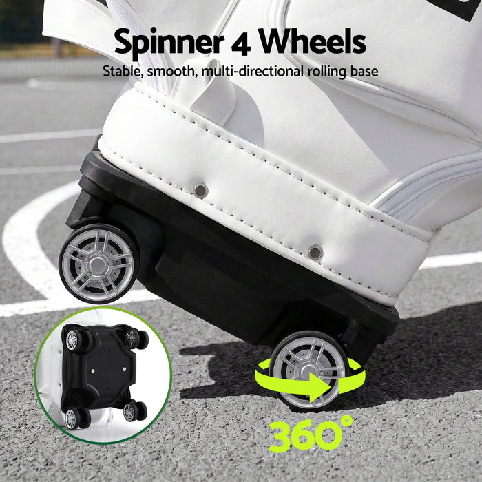 Everfit Golf Cart Bag Rolling Buggy Club Organiser Synthetic Leather White