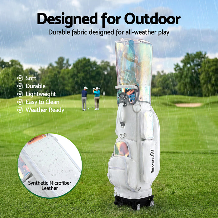 Everfit Golf Cart Bag Rolling Buggy Club Organiser Synthetic Leather White
