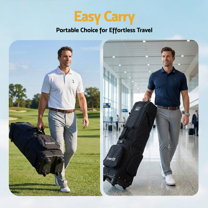 Everfit Golf Travel Bag Flight Cover Foldable Soft Case Wheels Black