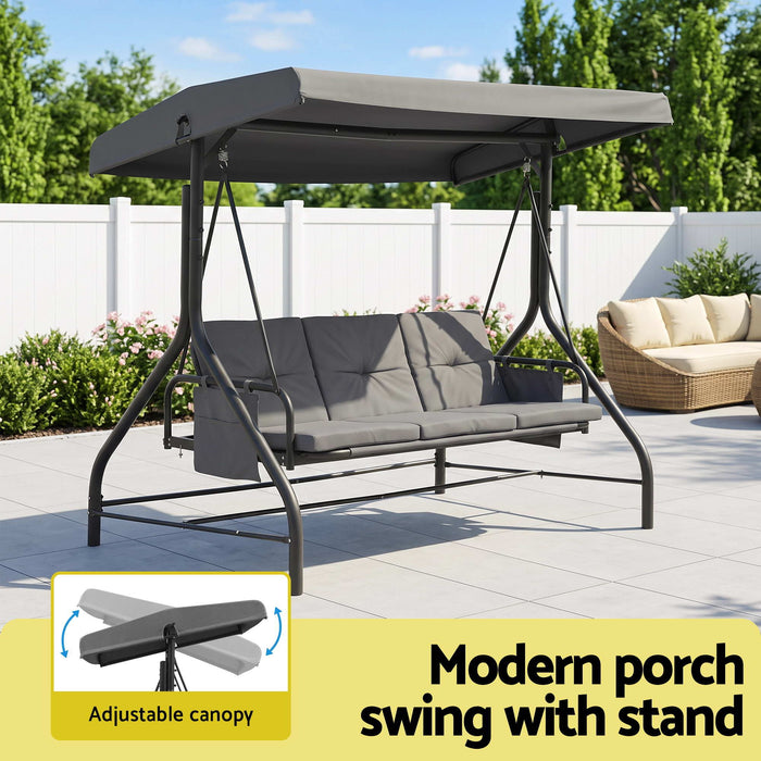 Gardeon Outdoor Swing Chair with Canopy Convertible Hanging Bed Grey
