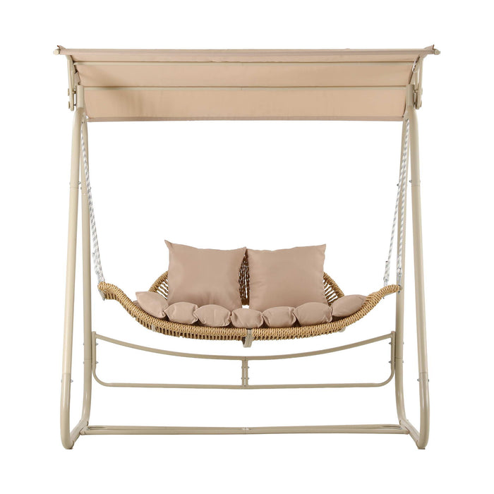 Gardeon Outdoor Swing Chair 2-Seater Rattan Seat with Canopy Beige