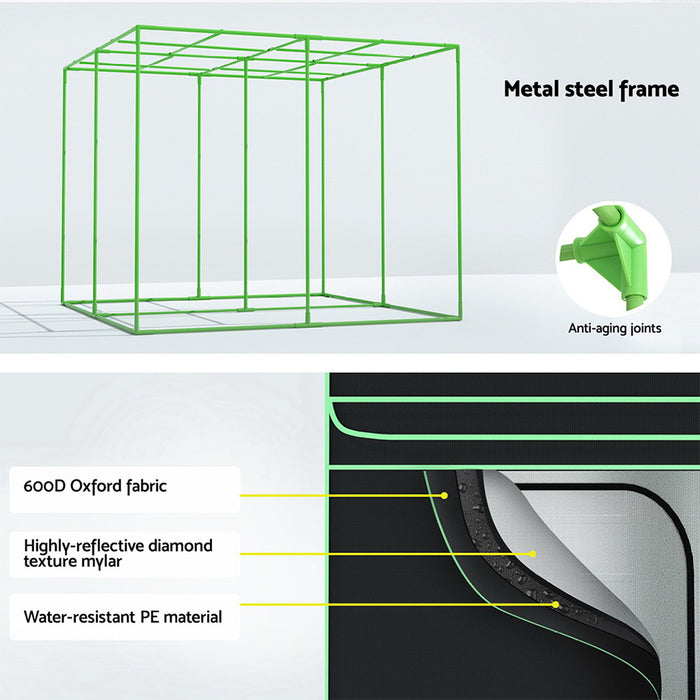 Green Fingers Grow Tent Kits 240x240x200cm Hydroponics Indoor Grow System Black