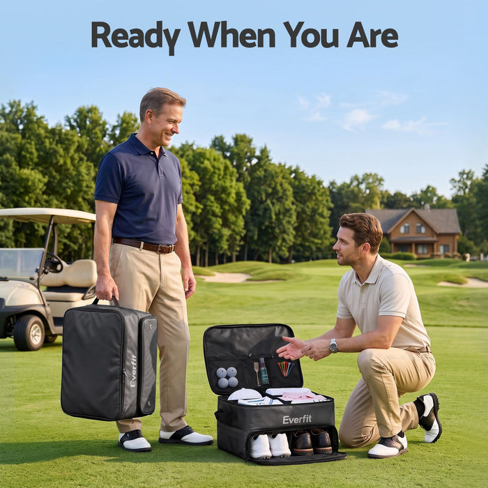 Everfit Golf Trunk Organizer for Car, 2-Tier Golf Storage Bag with Ventilated Shoe Compartment Black