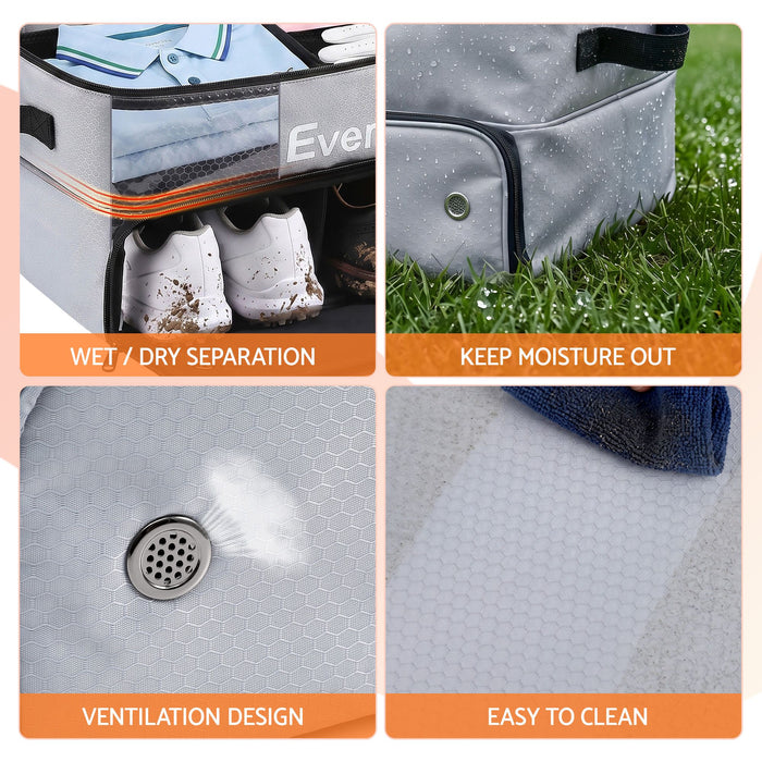 Everfit Golf Trunk Organizer for Car, 2-Tier Golf Storage Bag with Ventilated Shoe Compartment Grey