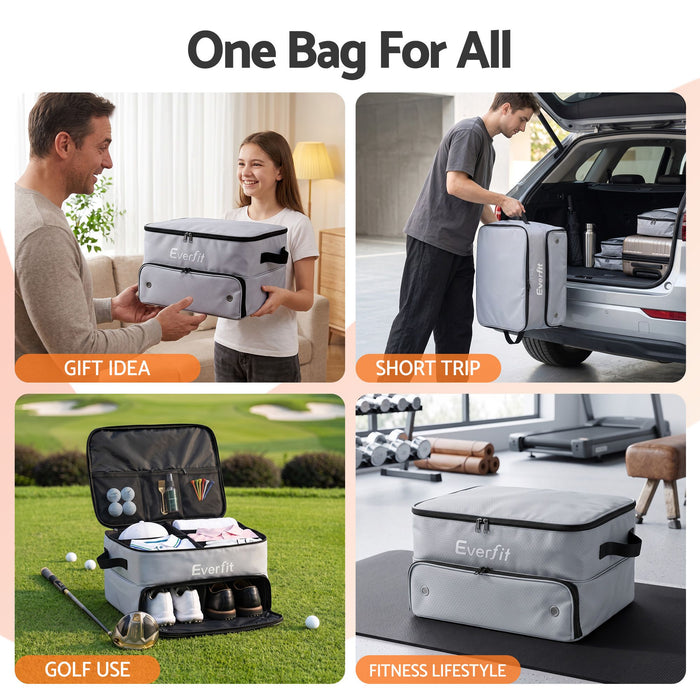 Everfit Golf Trunk Organizer for Car, 2-Tier Golf Storage Bag with Ventilated Shoe Compartment Grey