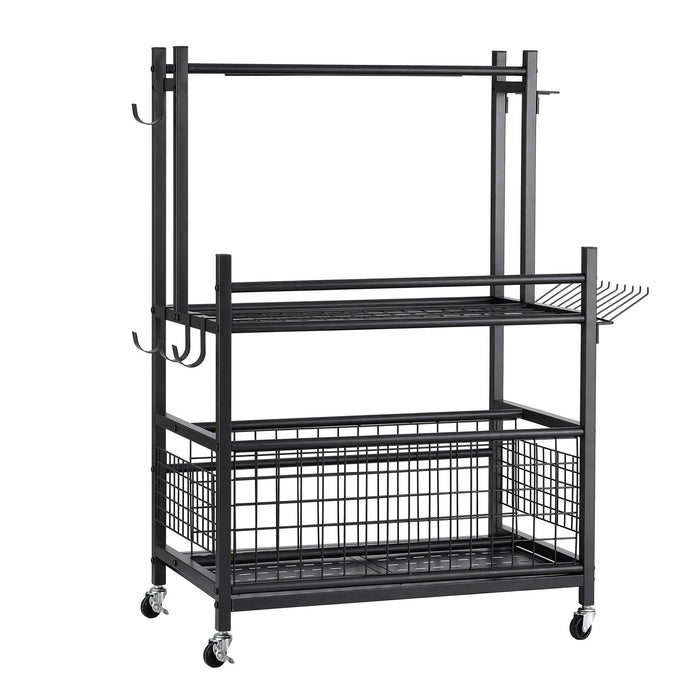 Gardeon Garden Tool Organizer Rack 16 Slots Rolling Garage Storage with Hooks