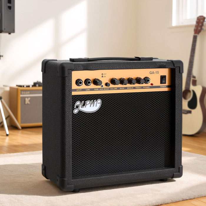 Alpha 20W Guitar Amplifier Portable Practice Amp Overdrive 3-Band EQ Black