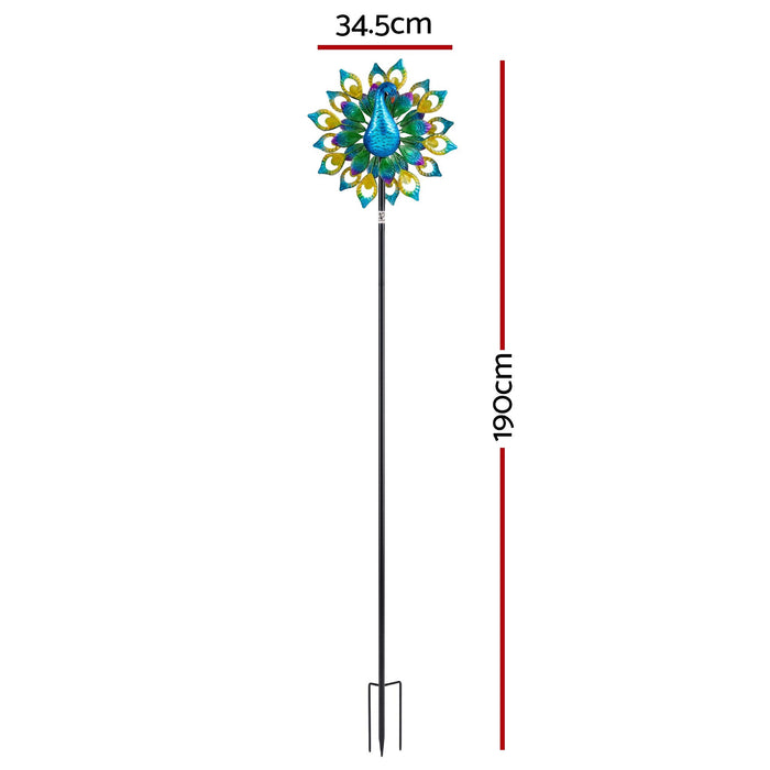Gardeon Garden Windmill Solar Light Colorful Peacock Metal Spinner 190cm