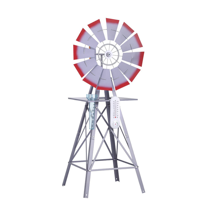 Gardeon Garden Windmill Metal Weather Station with Rain Gauge 122cm Silver