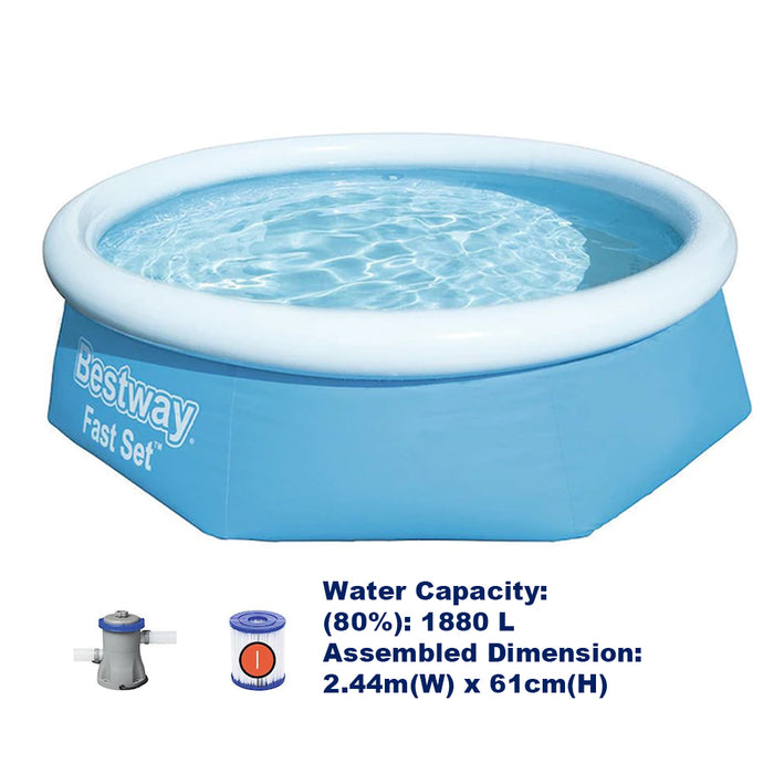 BESTWAY H2OGO 8ft Fast Set Inflatable Swimming Pool With Filter Pump Portable