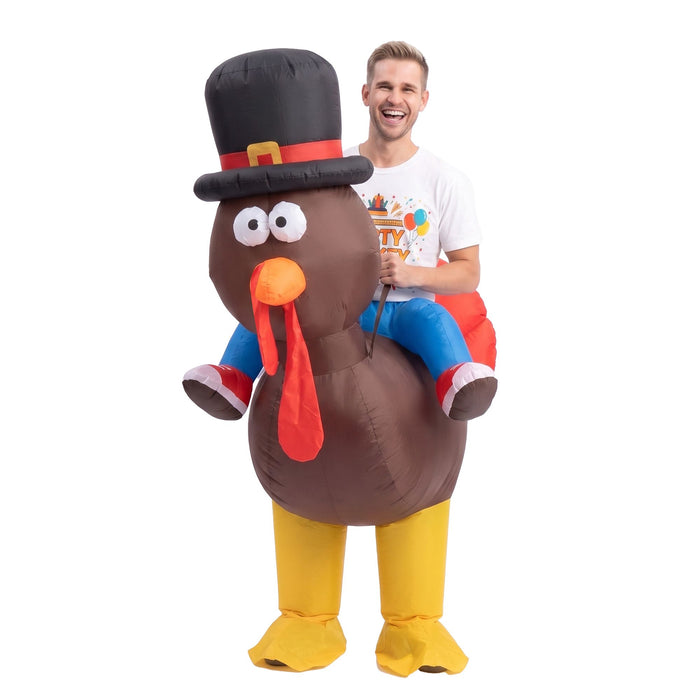 Inflatable Costume Ride On Turkey Fancy Dress Funny Party Outfit Brown One Size