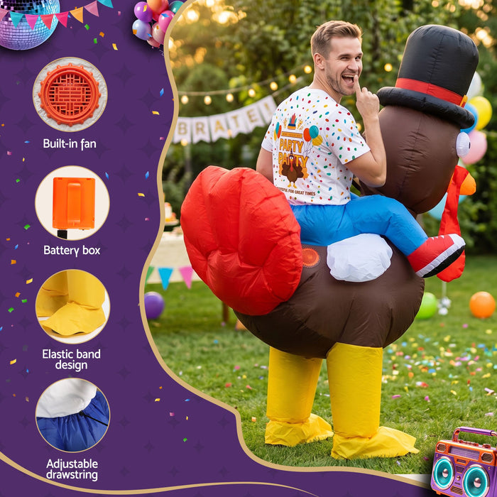 Inflatable Costume Ride On Turkey Fancy Dress Funny Party Outfit Brown One Size