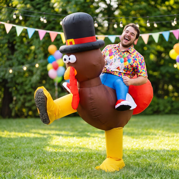 Inflatable Costume Ride On Turkey Fancy Dress Funny Party Outfit Brown One Size