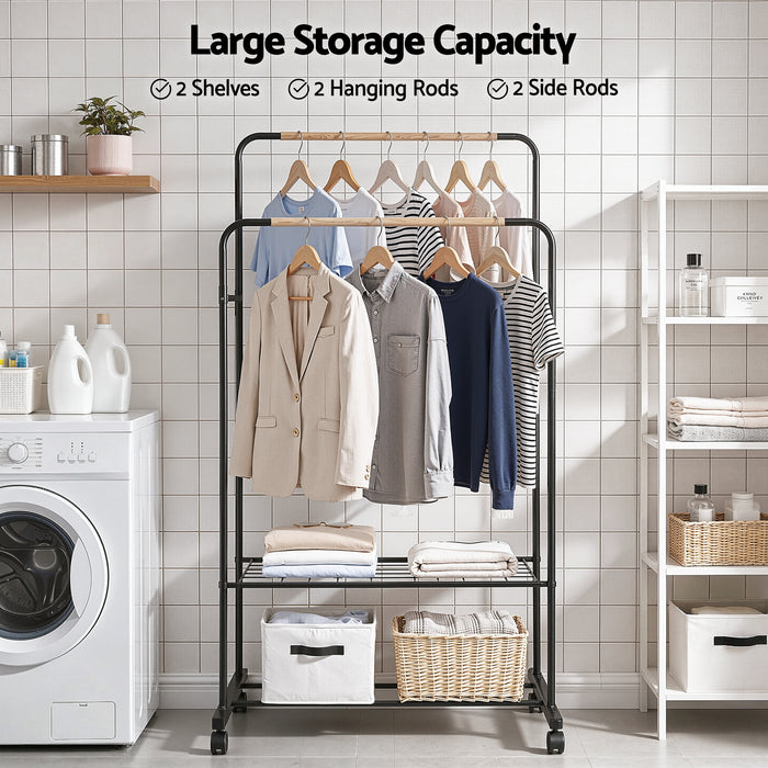 Artiss Clothes Rack Double Rod Airer Rail Coat Stand Hanger Storage Shelf