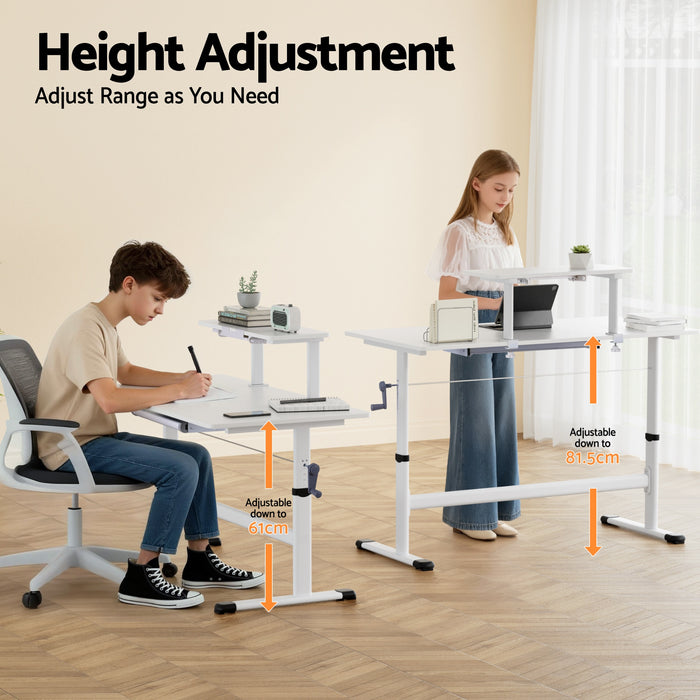 Artiss Manual Standing Desk Height Adjustable Workstation Computer Desks Study 120CM White