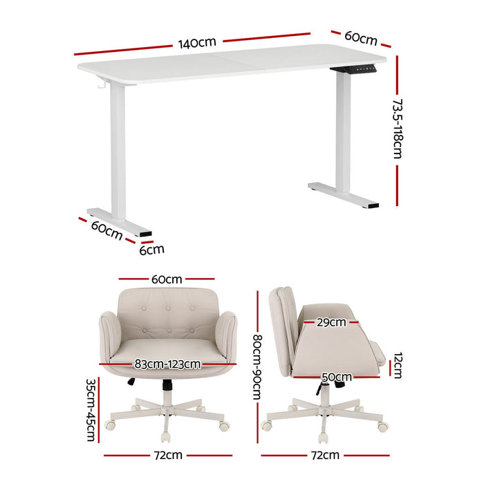 Artiss Criss Cross Chair with Wheels & Adjustable Armrests and Electric Standing Desk 140cm with Memory Presets, Ergonomic Cross Legged Chair and Office Desk Set