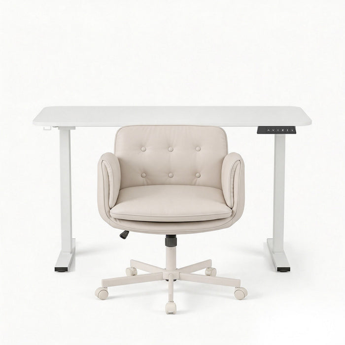 Artiss Criss Cross Chair with Wheels & Adjustable Armrests and Electric Standing Desk 140cm with Memory Presets, Ergonomic Cross Legged Chair and Office Desk Set