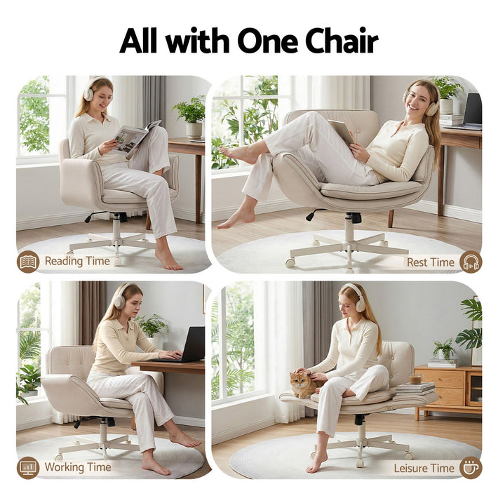 Artiss Criss Cross Chair with Wheels & Adjustable Armrests and Electric Standing Desk 140cm with Memory Presets, Ergonomic Cross Legged Chair and Office Desk Set