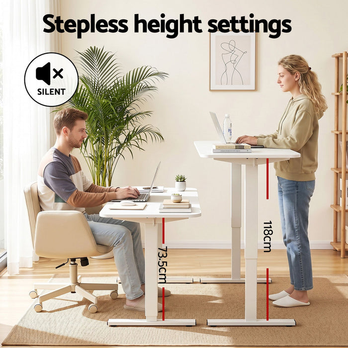 Artiss Criss Cross Chair with Wheels & Adjustable Armrests and Electric Standing Desk 140cm with Memory Presets, Ergonomic Cross Legged Chair and Office Desk Set