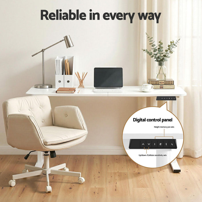 Artiss Criss Cross Chair with Wheels & Adjustable Armrests and Electric Standing Desk 140cm with Memory Presets, Ergonomic Cross Legged Chair and Office Desk Set