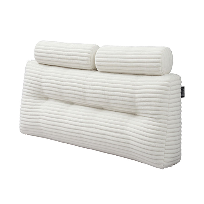 Giselle wedge pillow headboard with non-flattening shredded foam core, perfect for dorm reading or sofa lap desk, 330g corduroy cover, side pockets, Double