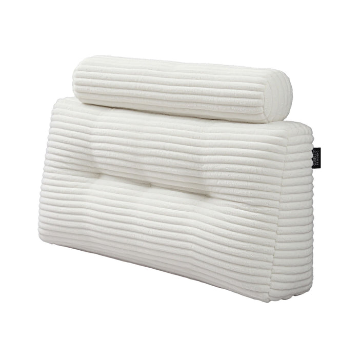 Giselle wedge pillow headboard with non-flattening shredded foam core, perfect for dorm reading or sofa lap desk, 330g corduroy cover, side pockets, King Single