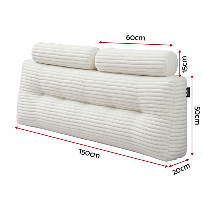 Giselle wedge pillow headboard with non-flattening shredded foam core, perfect for dorm reading or sofa lap desk, 330g corduroy cover, side pockets, Queen
