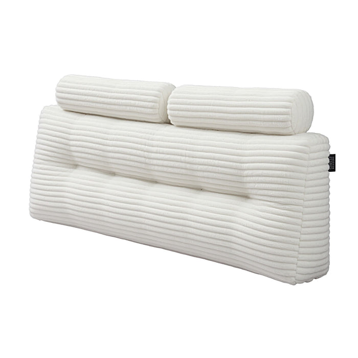 Giselle wedge pillow headboard with non-flattening shredded foam core, perfect for dorm reading or sofa lap desk, 330g corduroy cover, side pockets, Queen