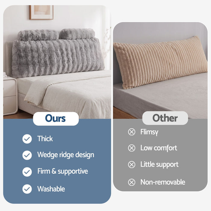 Giselle Wedge Pillow Headboard, Easy Wash Zipper Cover & Anti-Flat Foam, Couch Lumbar Support for Dorm Readers, 340g Faux Rabbit Fur with Dual Pockets, Double
