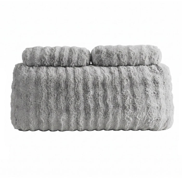 Giselle Wedge Pillow Headboard, Easy Wash Zipper Cover & Anti-Flat Foam, Couch Lumbar Support for Dorm Readers, 340g Faux Rabbit Fur with Dual Pockets, Double