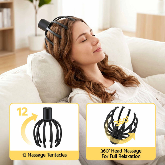 Livemor Head Massager Scalp Electric with 3 Modes, 360 Degree Head Massager Cordless Portable, Head Scratcher for Stress Relax