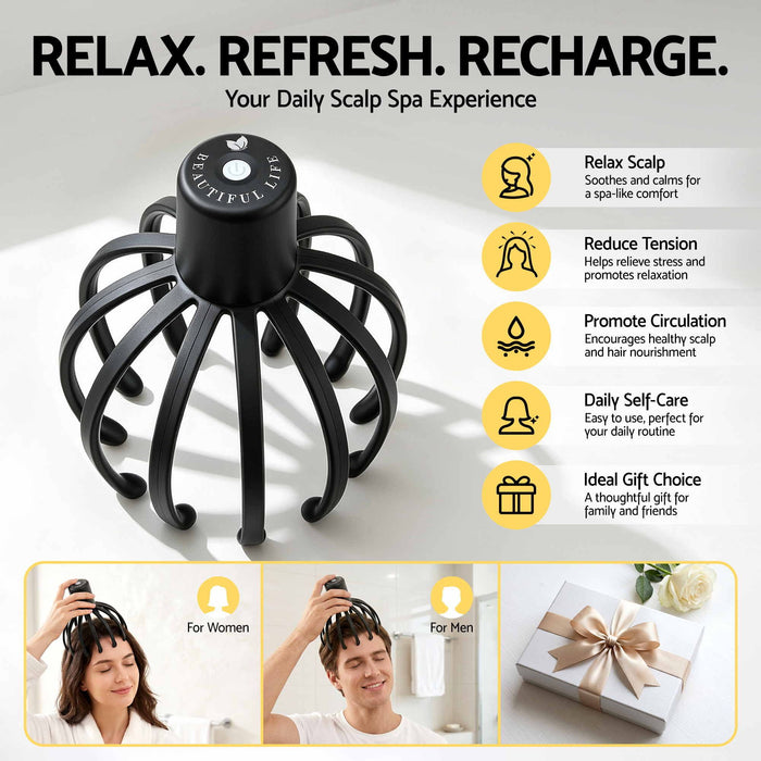 Livemor Head Massager Scalp Electric with 3 Modes, 360 Degree Head Massager Cordless Portable, Head Scratcher for Stress Relax