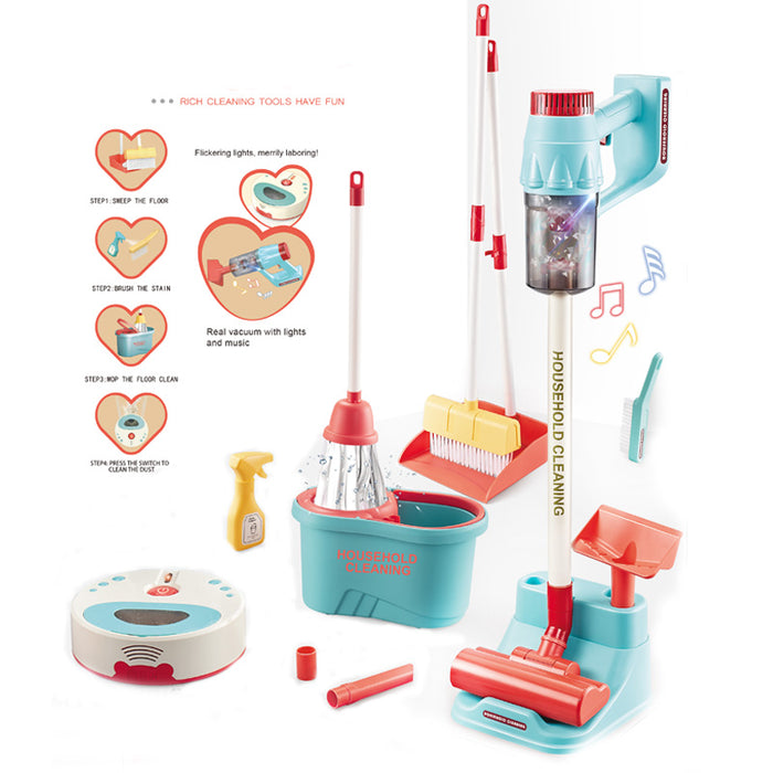 Kids Cleaning Set Pretend Play 3 in 1 Set Vacuum Broom & Mop Light & Sound 3+