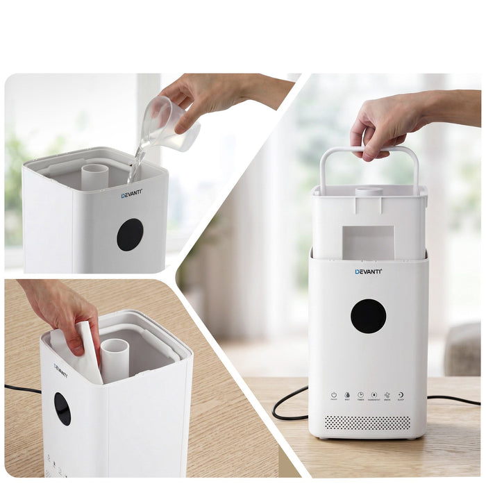 Devanti Ultrasonic Humidifier Air Purifier Top Fill Auto Humidity 3.5L White