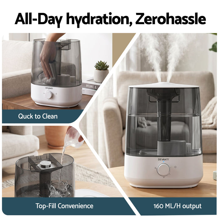 Devanti Ultrasonic Humidifier Aroma Diffuser Top Fill Quiet Bedroom 6L